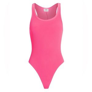 Re/Done hot pink tank thong bodysuit. Snap button closures.